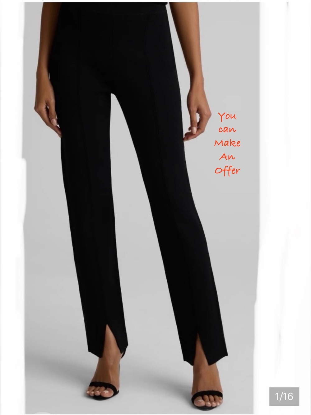 ST. JOHN DANI PANT IN SANTA ROMA KNIT Women’s Black Split-Hem Straight Leg Pants